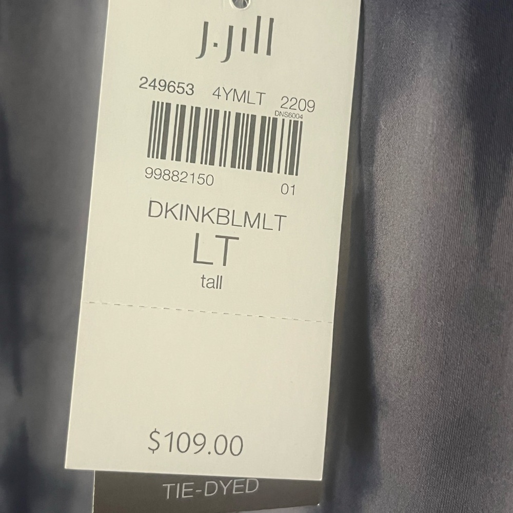 Pure Jill J Jill Top Elbow Sleeve Boatneck Tunic Blue Tie Dye Blouse L Tall NWT - Picture 2 of 12